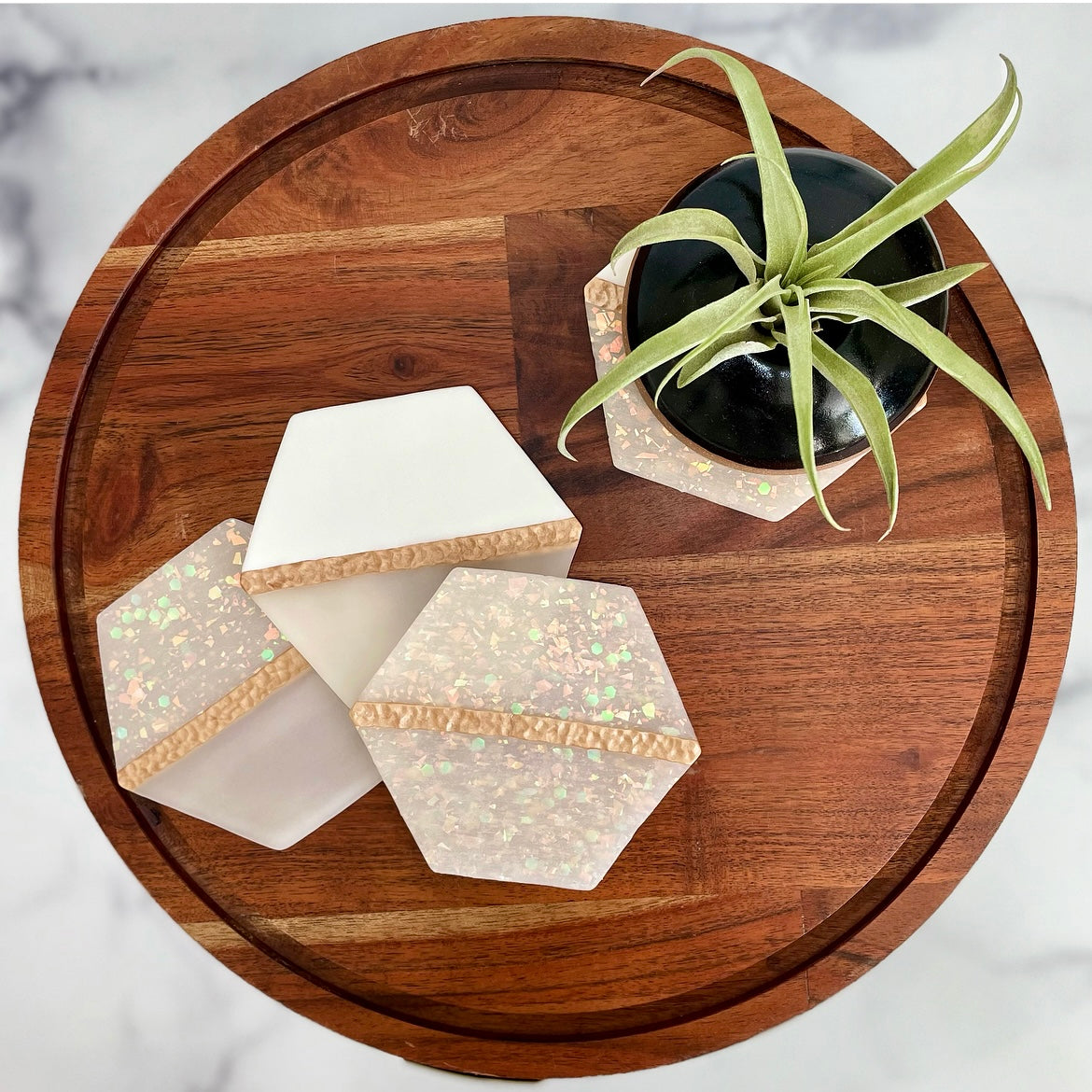 Hexagon Faux Opal Coaster Set