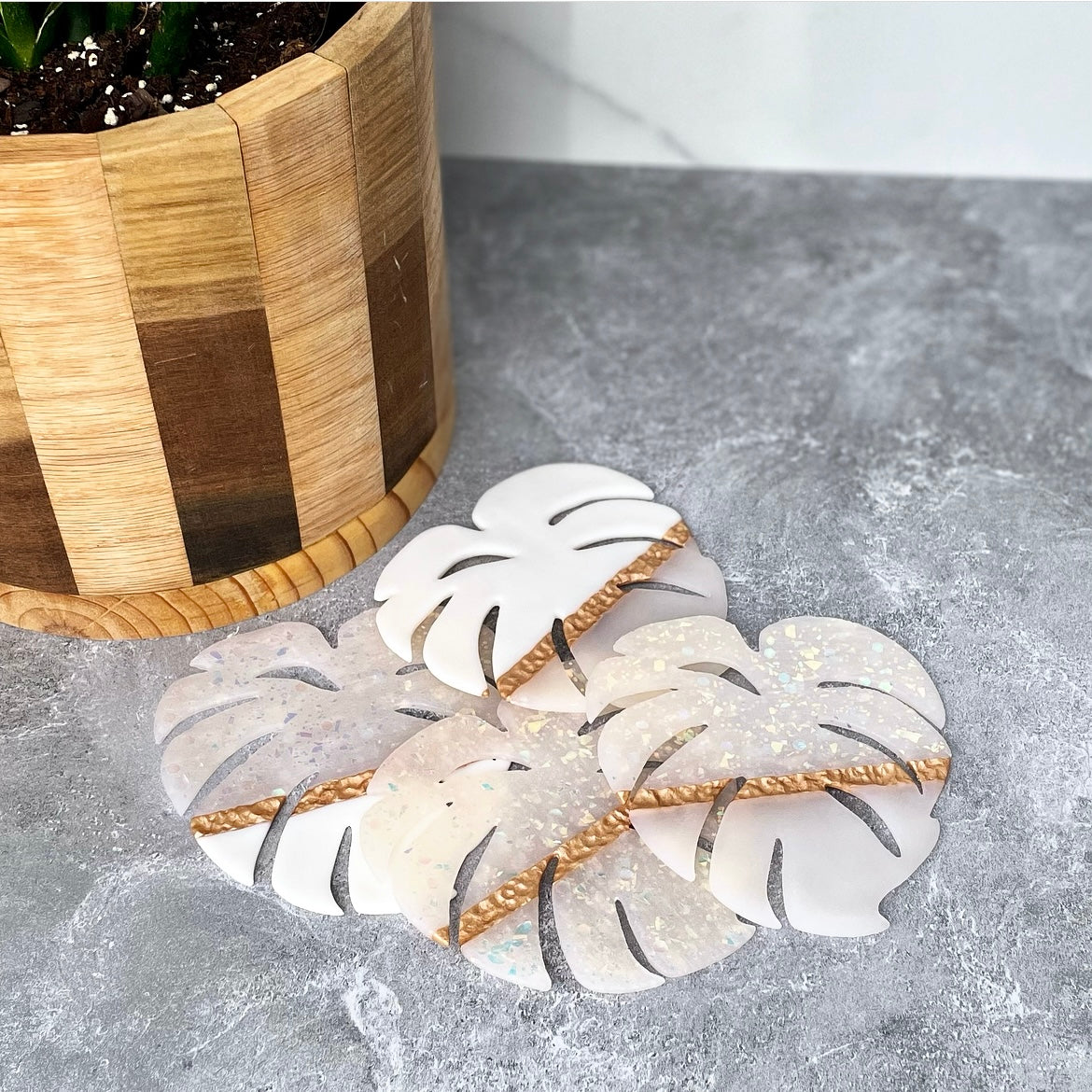 Opal Monstera Coaster Set