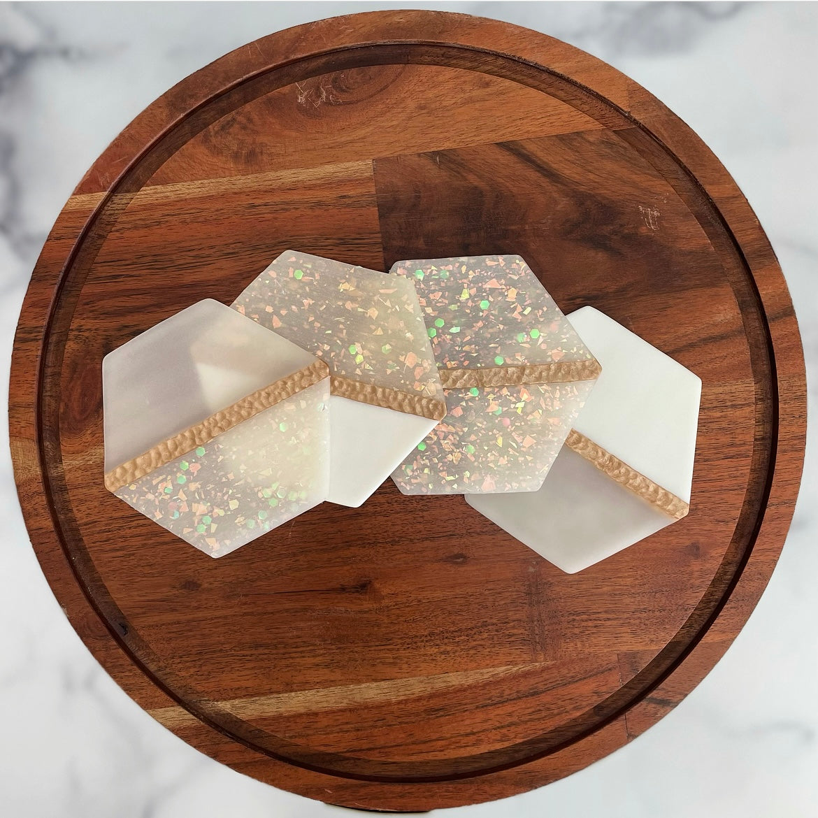 Hexagon Faux Opal Coaster Set