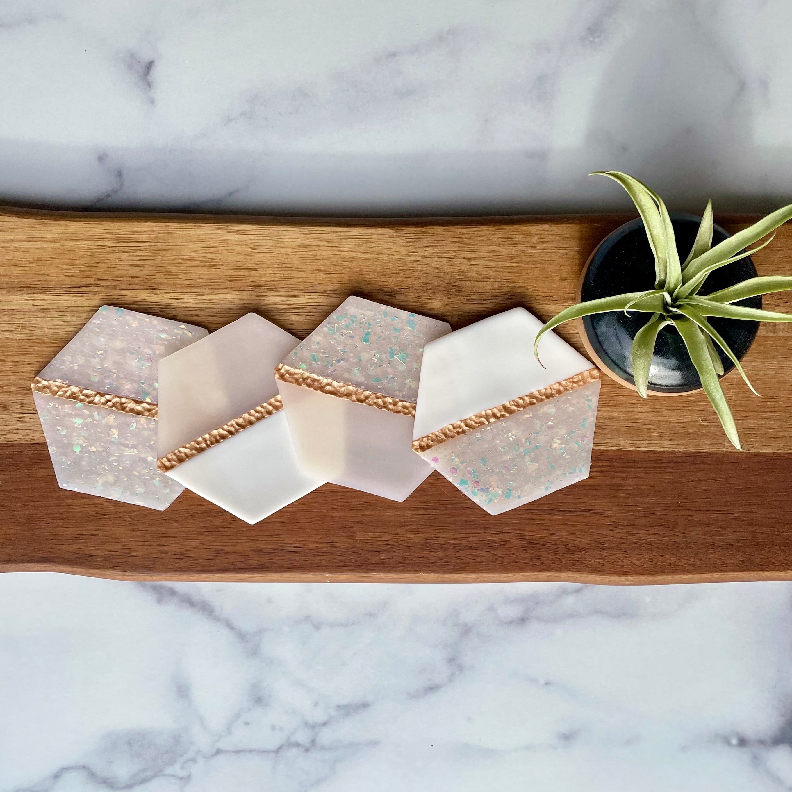 Hexagon Faux Opal Coaster Set