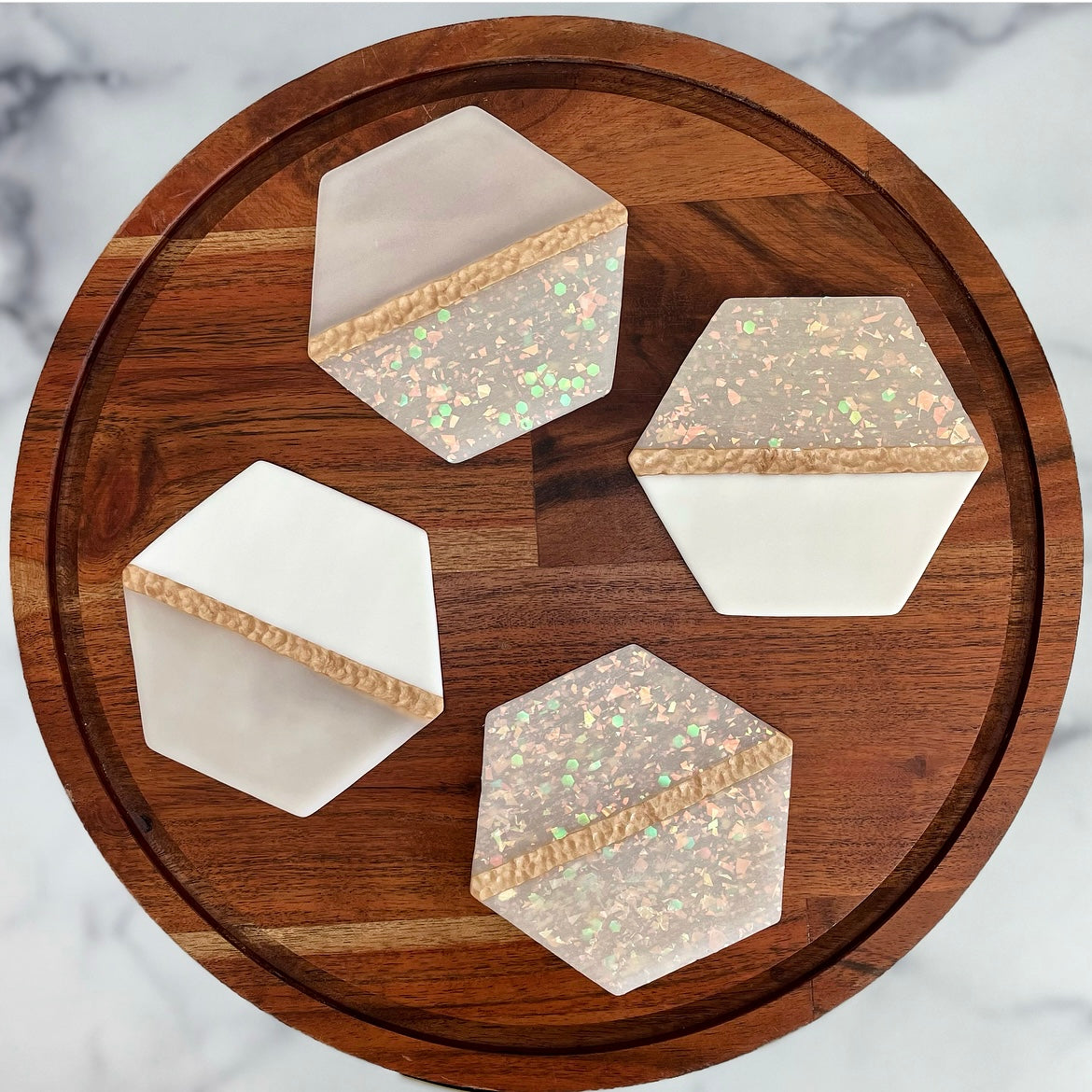 Hexagon Faux Opal Coaster Set